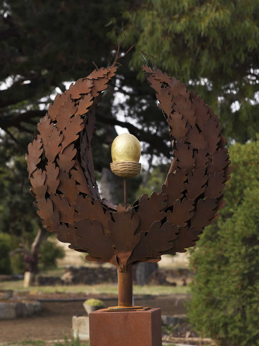 corten steel/gilded stone