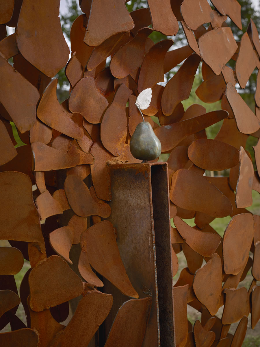 1.6m diameter, corten steel/bronze with exterior LED lighting (detail)