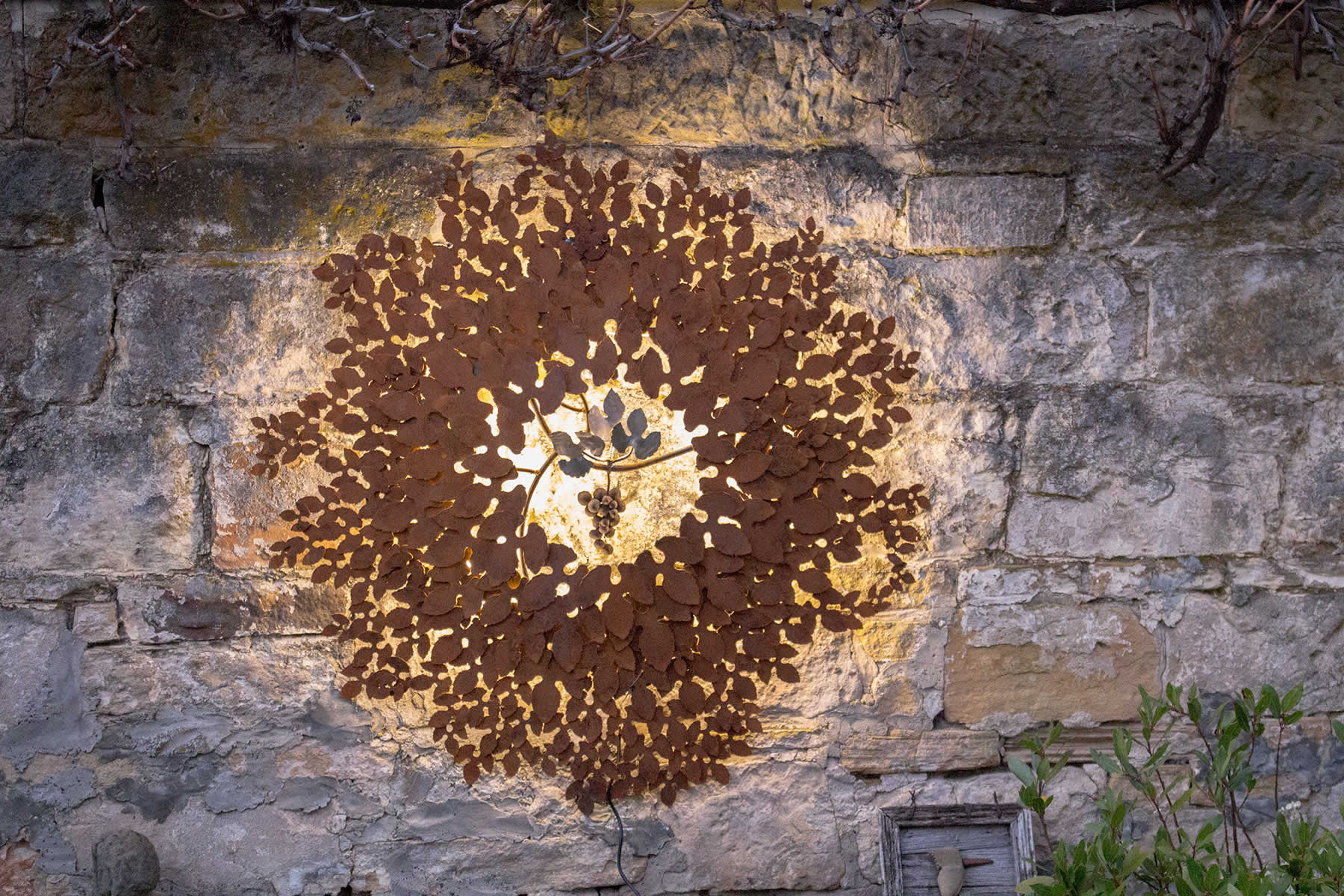 corten steel, 1.2m diameter, with exterior LED lighting